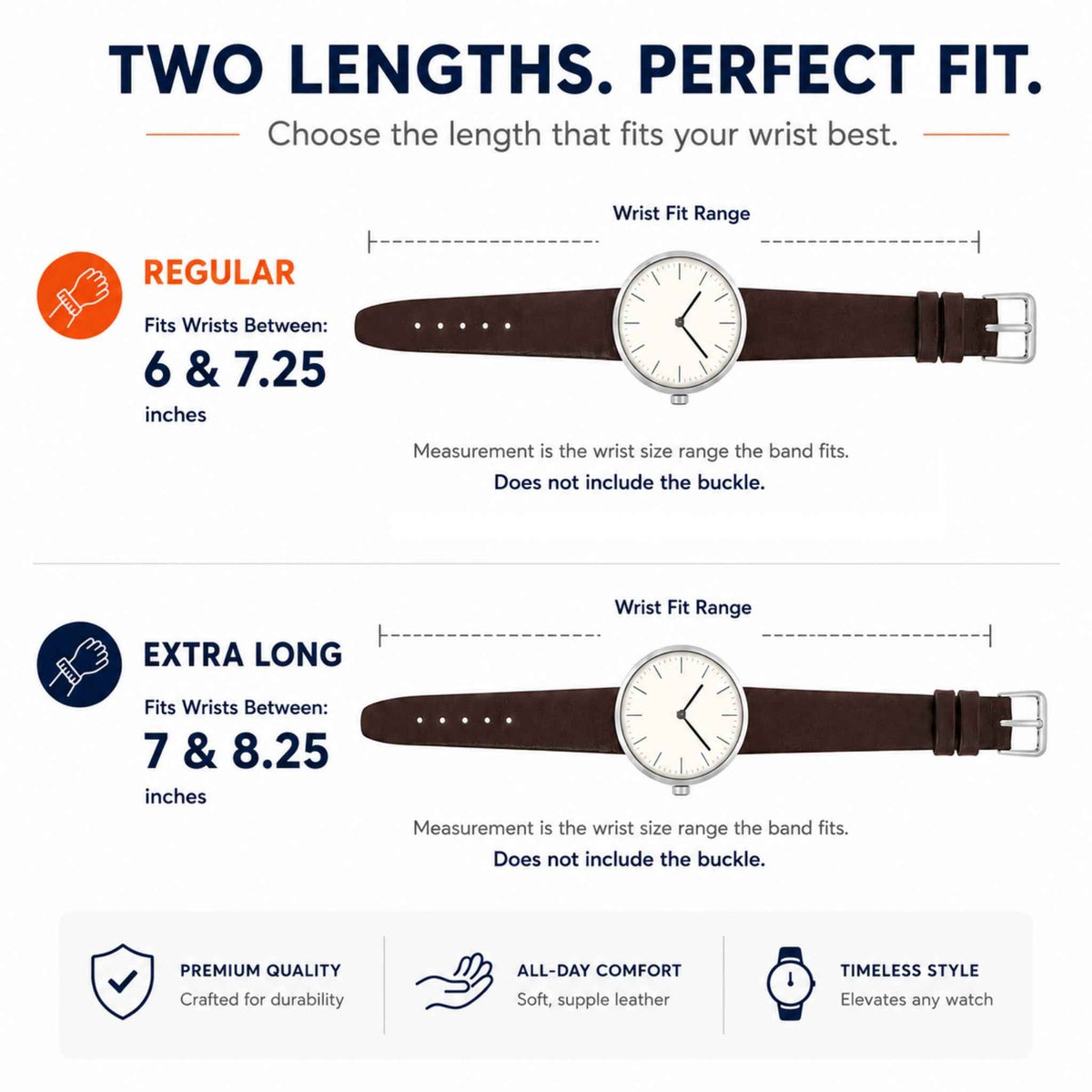 Bandini Leather Classic Watch Band, 10mm 12mm 14mm 16mm 18mm 20mm 22mm