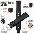 Bandini Leather Classic Watch Band, 10mm 12mm 14mm 16mm 18mm 20mm 22mm