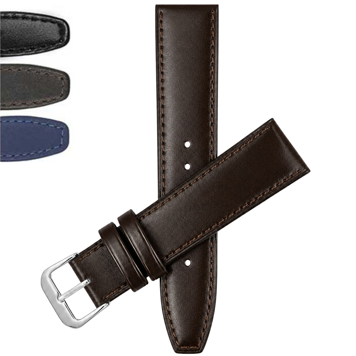 Bandini Thin Leather Classic Watch Band for Men, Women, 10mm to 24mm