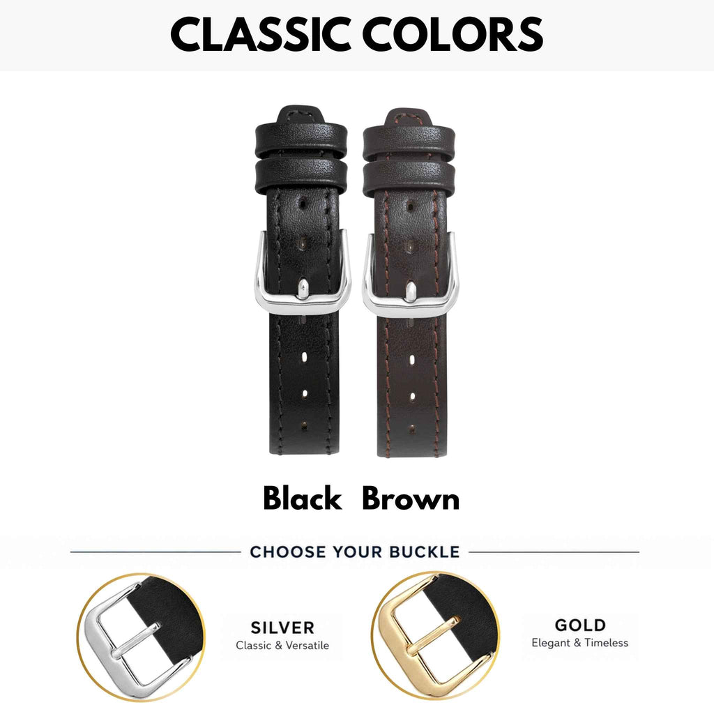 Bandini Thin Leather Classic Watch Band for Men, Women, 10mm to 24mm