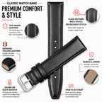 Bandini Thin Leather Classic Watch Band for Men, Women, 10mm to 24mm