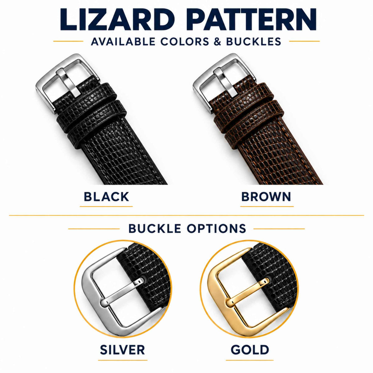 Bandini Leather Lizard Pattern Watch Band – 10mm 12mm 14mm 16mm 18mm 20mm