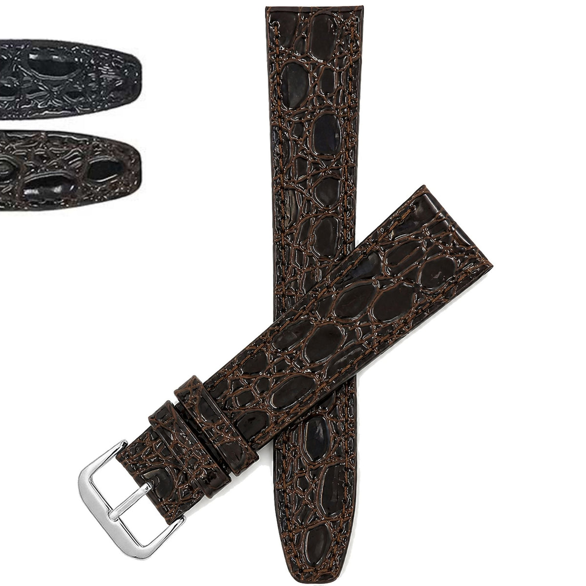 Bandini Leather Crocodile Pattern Watch Band – 10mm 12mm 14mm 16mm 18mm 20mm
