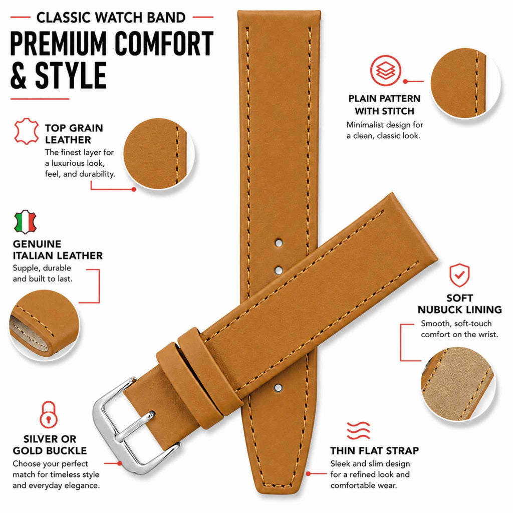 Bandini Thin Leather Watch Band – 12mm 14mm 16mm 18mm 20mm 22mm