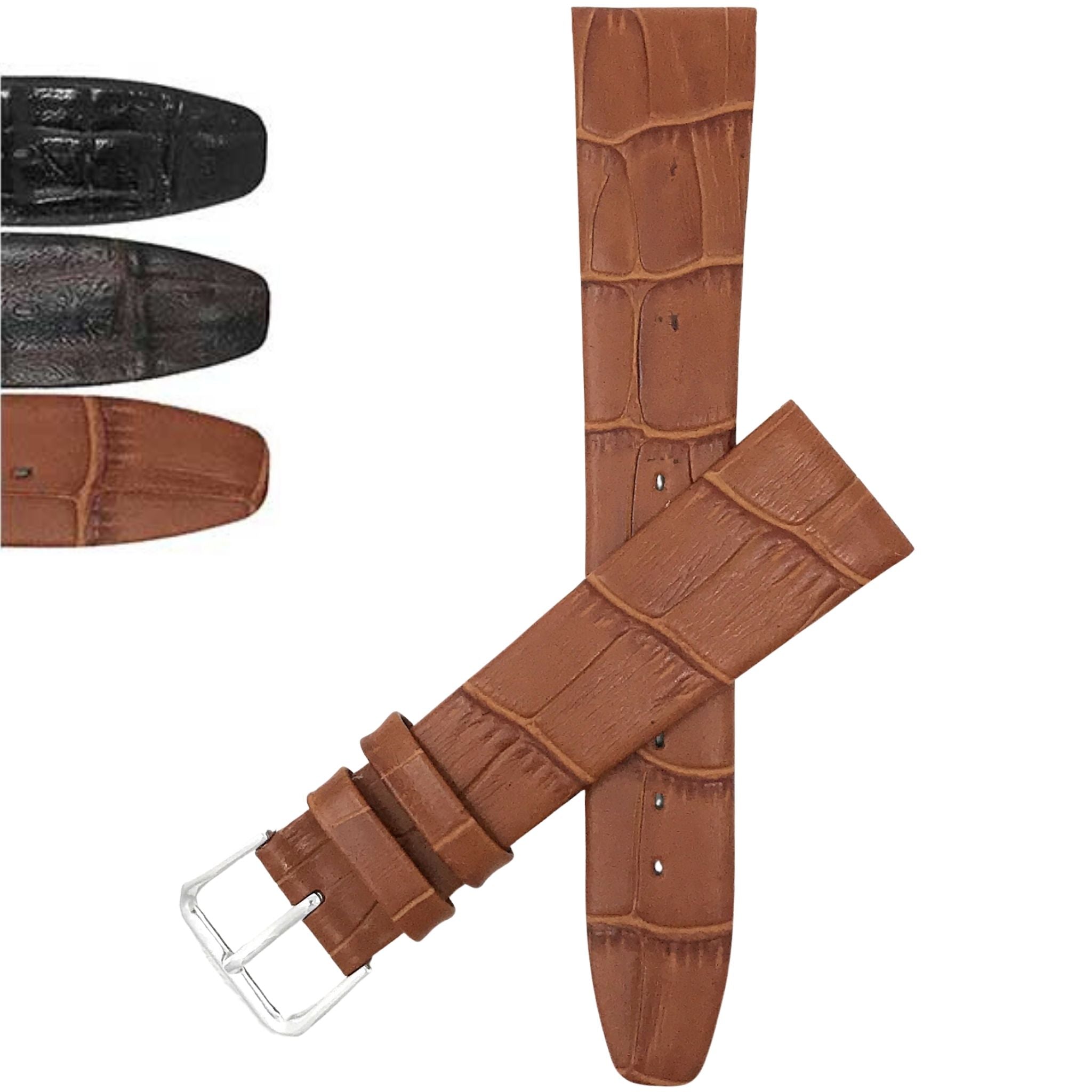 Bandini Leather Alligator Pattern Watch Band – 10mm 12mm 14mm 16mm 18mm 20mm