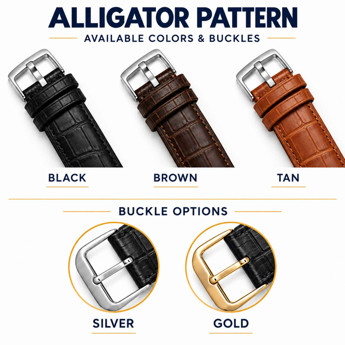 Bandini Leather Alligator Pattern Watch Band – 10mm 12mm 14mm 16mm 18mm 20mm
