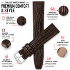 Bandini Classic Leather Lizard Pattern Watch Band for Men, Women, 10mm to 20mm
