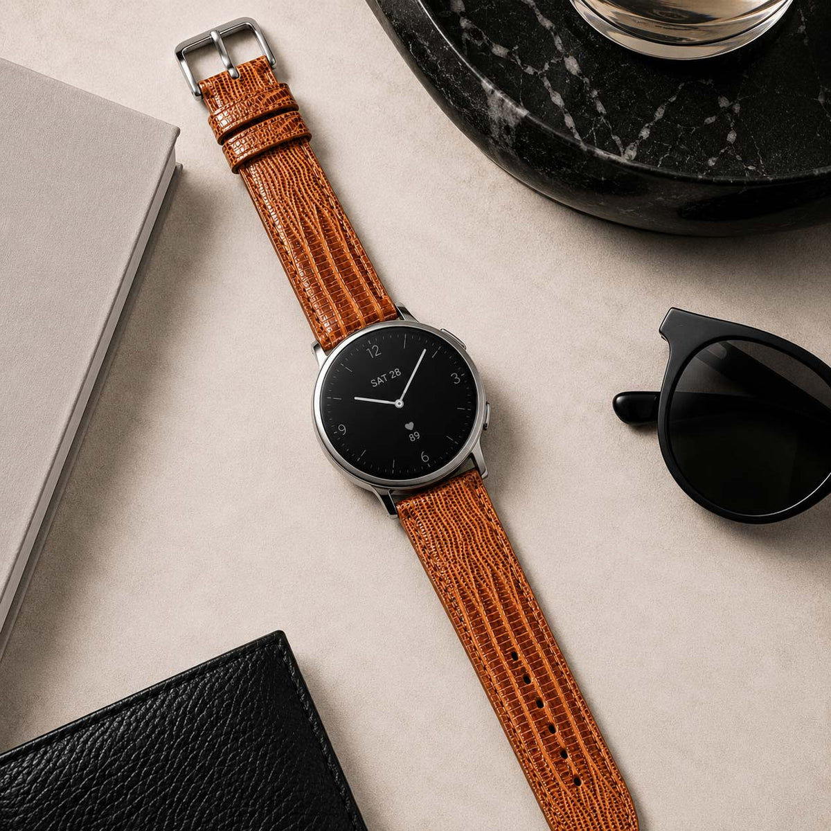 Bandini Classic Leather Lizard Pattern Watch Band for Men, Women, 10mm to 20mm