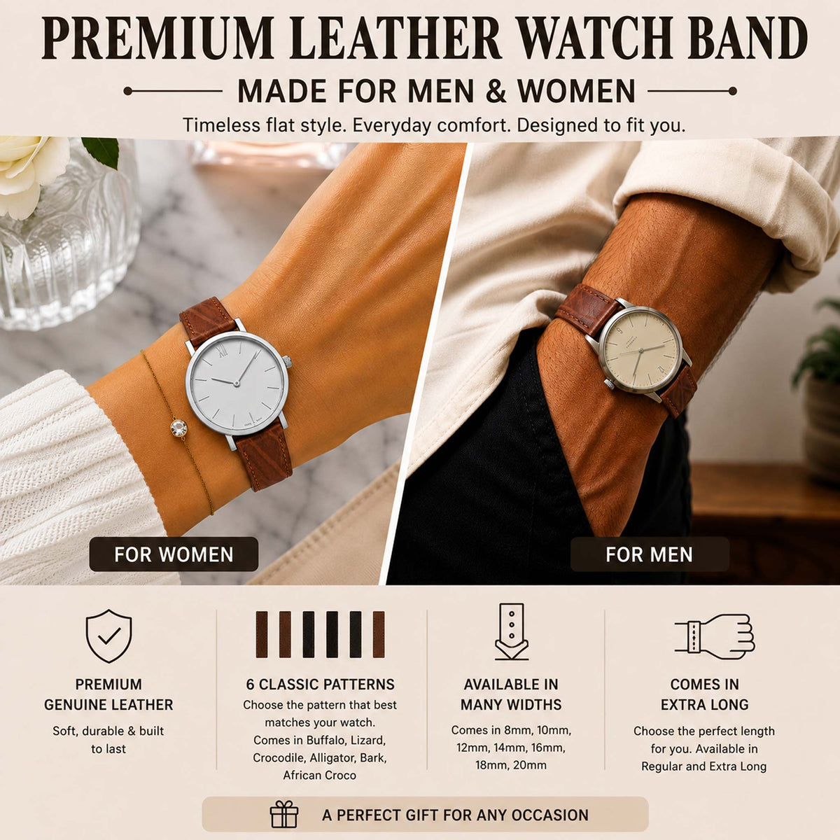 Bandini Leather Watch Band – 10mm 12mm 14mm 16mm 18mm 20mm