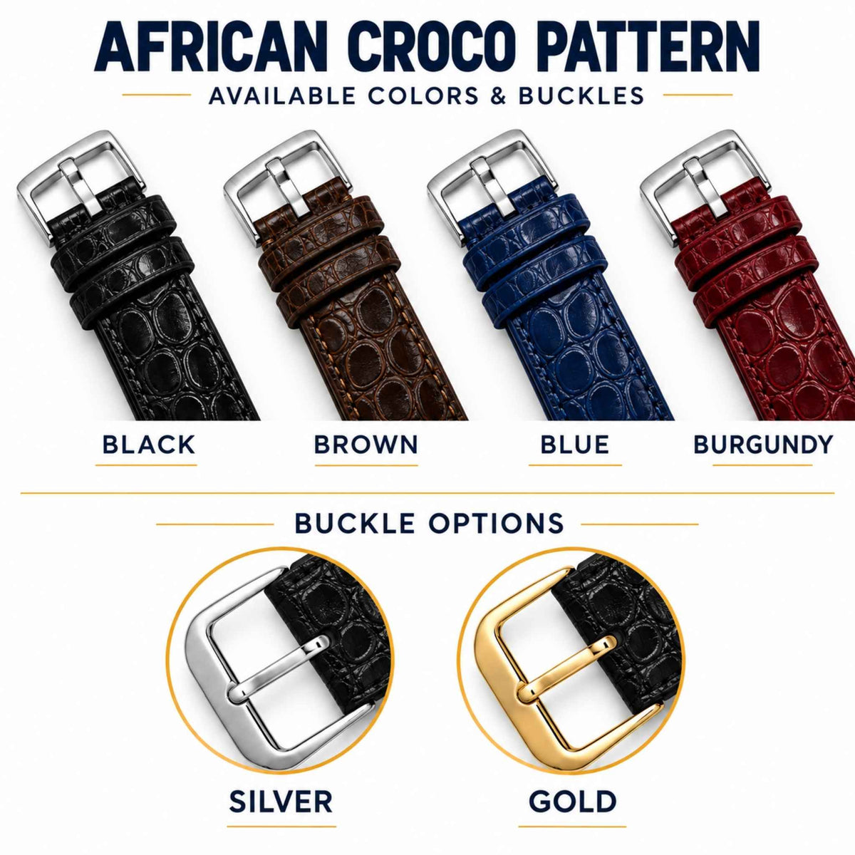 Bandini Leather Crocodile Pattern Watch Band – 10mm 12mm 14mm 16mm 18mm 20mm