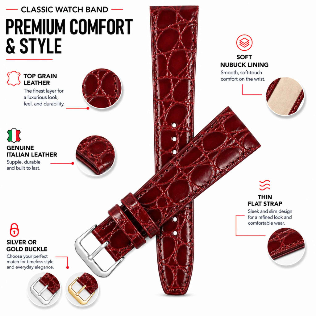 Bandini Leather Crocodile Pattern Watch Band – 10mm 12mm 14mm 16mm 18mm 20mm