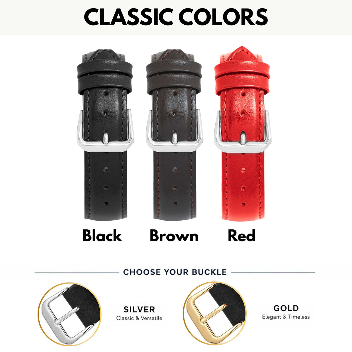 Bandini Leather Classic Watch Band - Short, Standard, Long, Extra Long