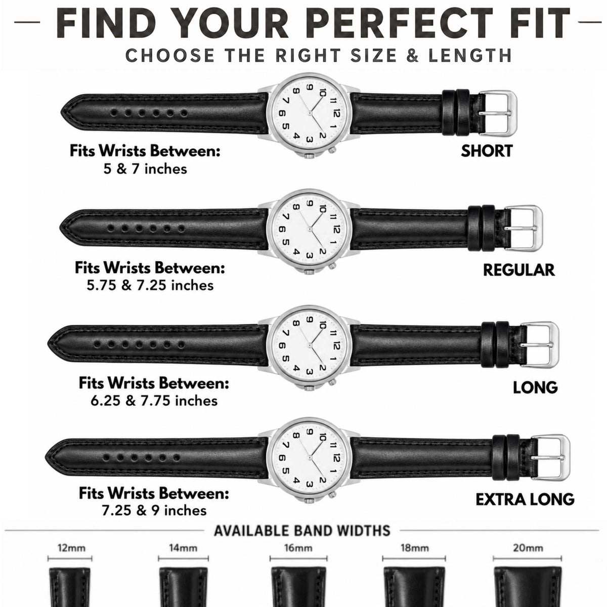 Bandini Leather Classic Watch Band - Short, Standard, Long, Extra Long