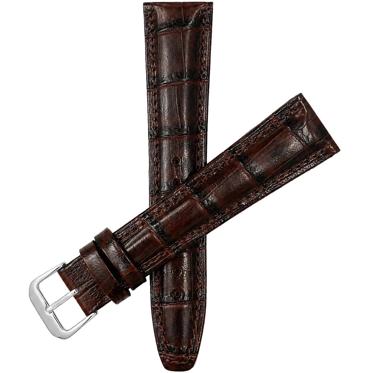 Bandini Extra Long (XL) Leather Watch Band, Alligator Pattern Strap - 12mm to 20mm