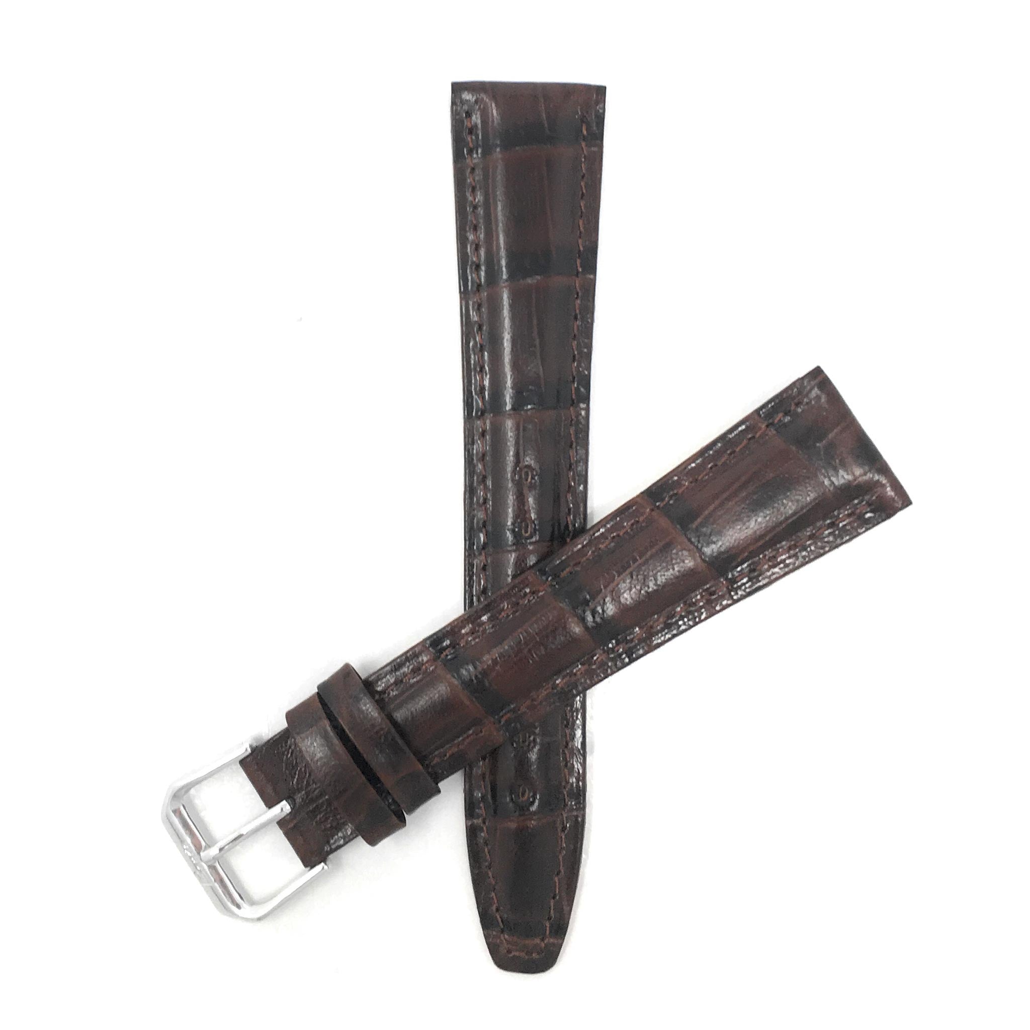 Bandini Extra Long (XL) Leather Watch Band, Alligator Pattern Strap - 12mm to 20mm