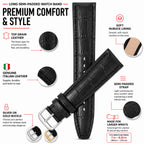 Bandini Extra Long (XL) Leather Watch Band, Alligator Pattern Strap - 12mm to 20mm