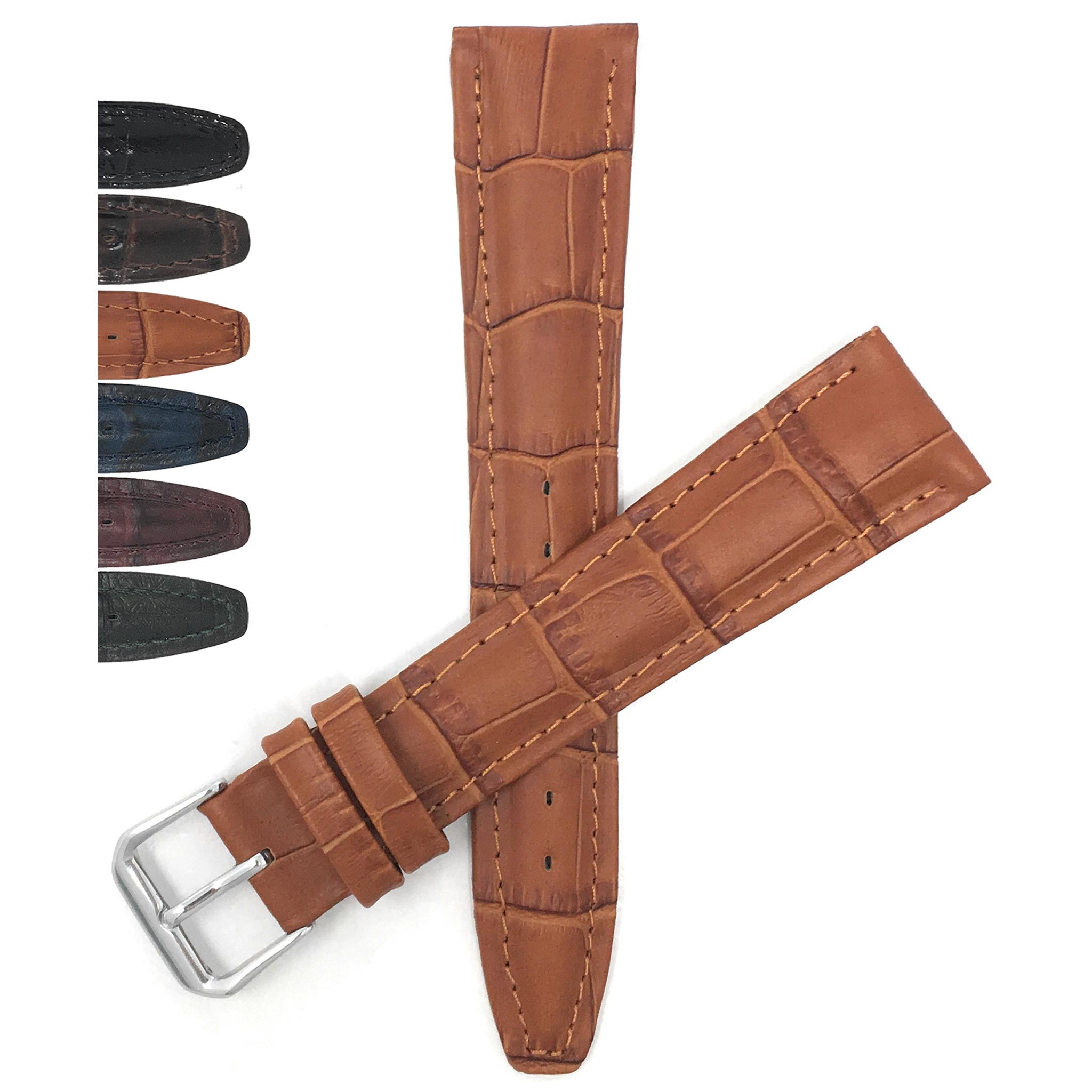 Bandini Extra Long (XL) Leather Watch Band, Alligator Pattern Strap - 12mm to 20mm