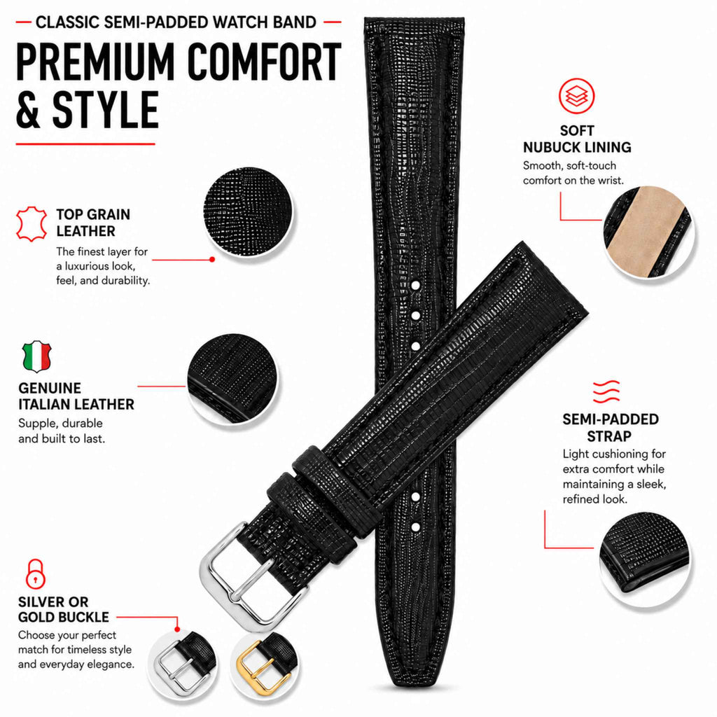 Bandini Leather Lizard Pattern Watch Band – 12mm 14mm 16mm 18mm 20mm