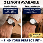 Bandini Mens Leather Band Strap, Buffalo Pattern, White Stitch, Padded, Standard & Extra Long (XL) - 18mm to 30mm
