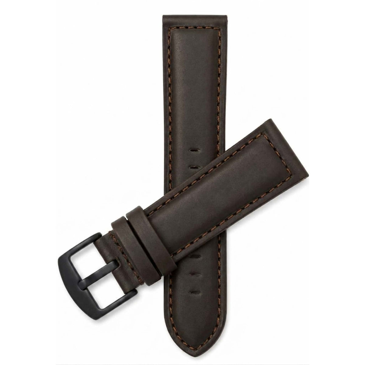 Bandini Mens Leather Watch Band, Stitching, Padded, Standard & Extra Long (XL) - 18mm to 30mm