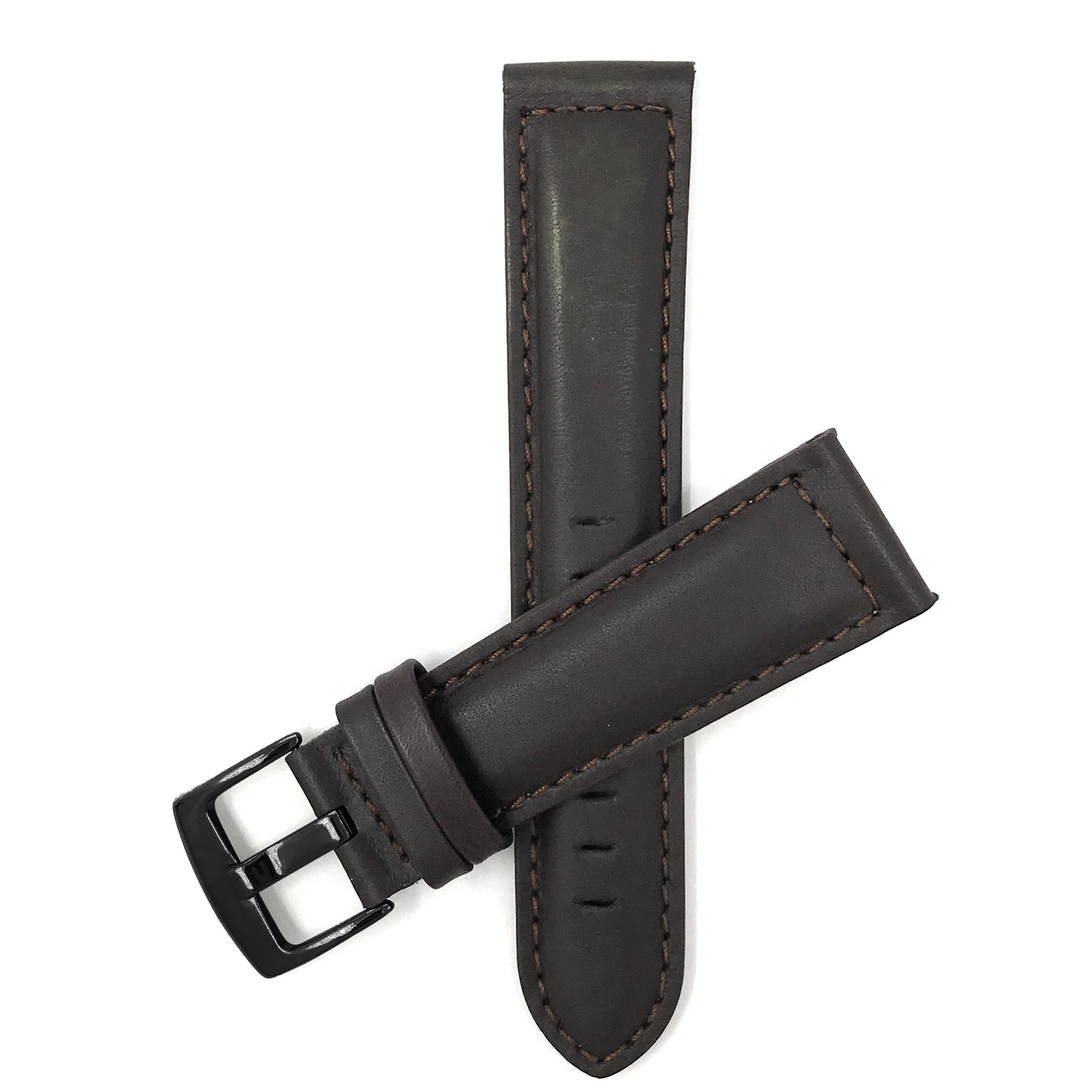 Bandini Mens Leather Watch Band, Stitching, Padded, Standard & Extra Long (XL) - 18mm to 30mm