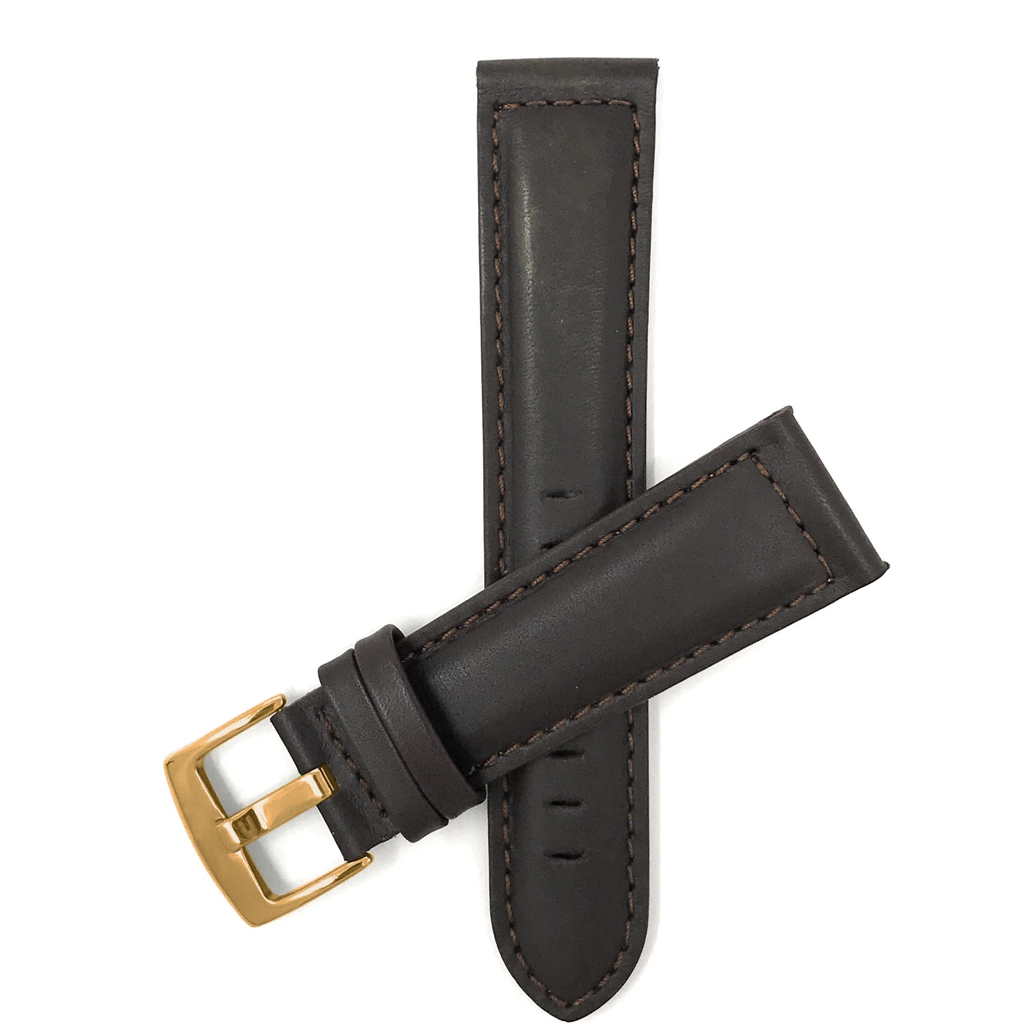 Bandini Mens Leather Watch Band, Stitching, Padded, Standard & Extra Long (XL) - 18mm to 30mm
