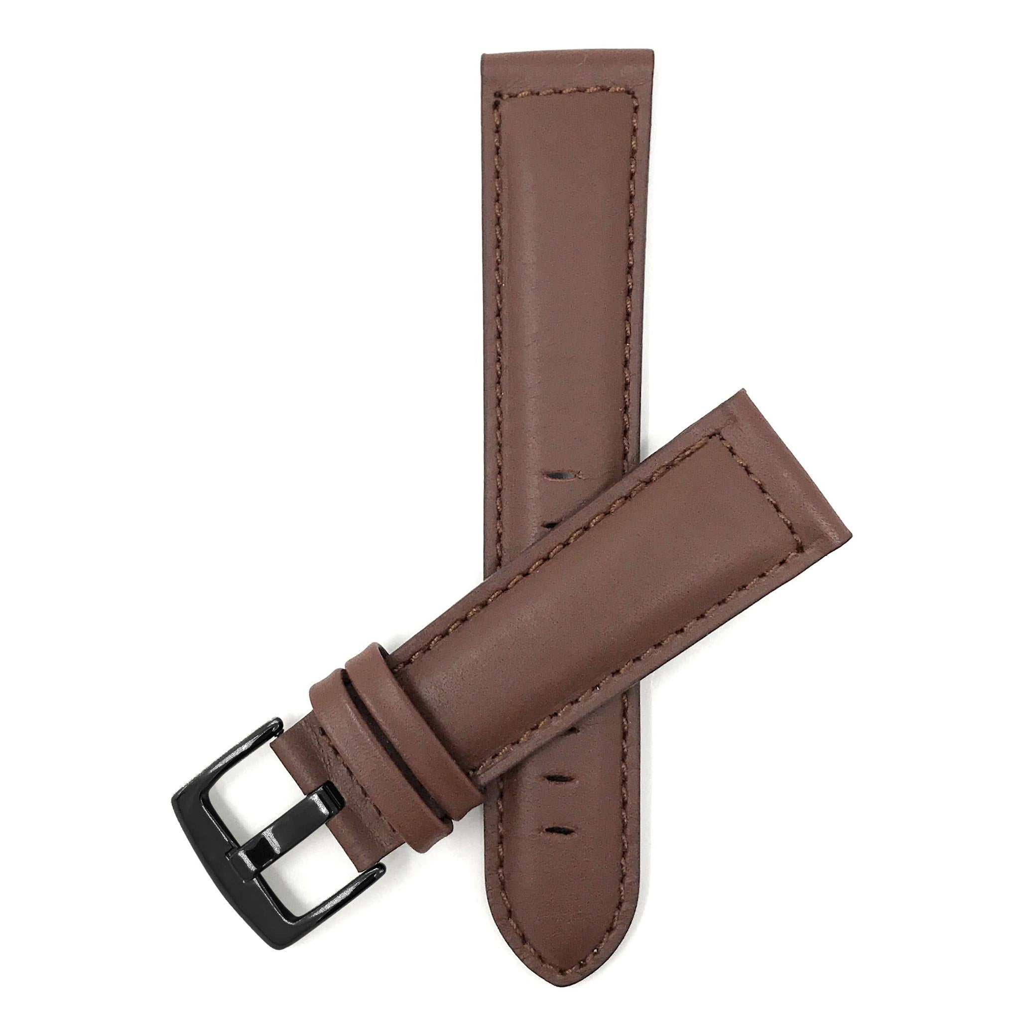 Bandini Mens Leather Watch Band, Stitching, Padded, Standard & Extra Long (XL) - 18mm to 30mm