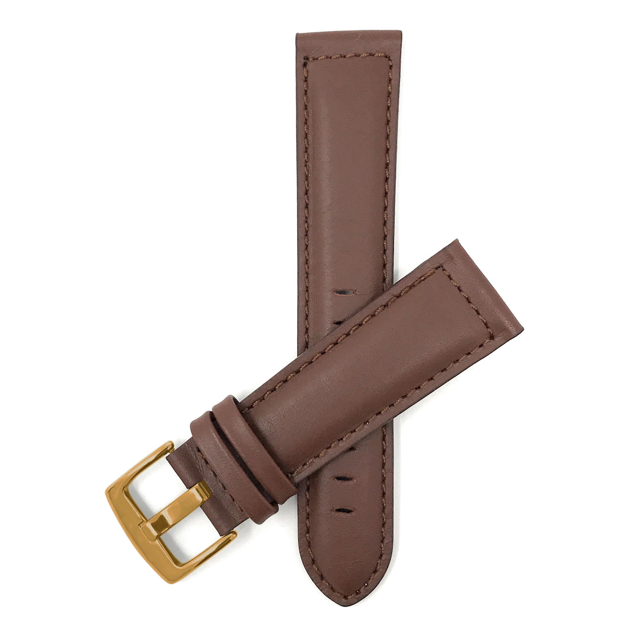 Bandini Mens Leather Watch Band, Stitching, Padded, Standard & Extra Long (XL) - 18mm to 30mm