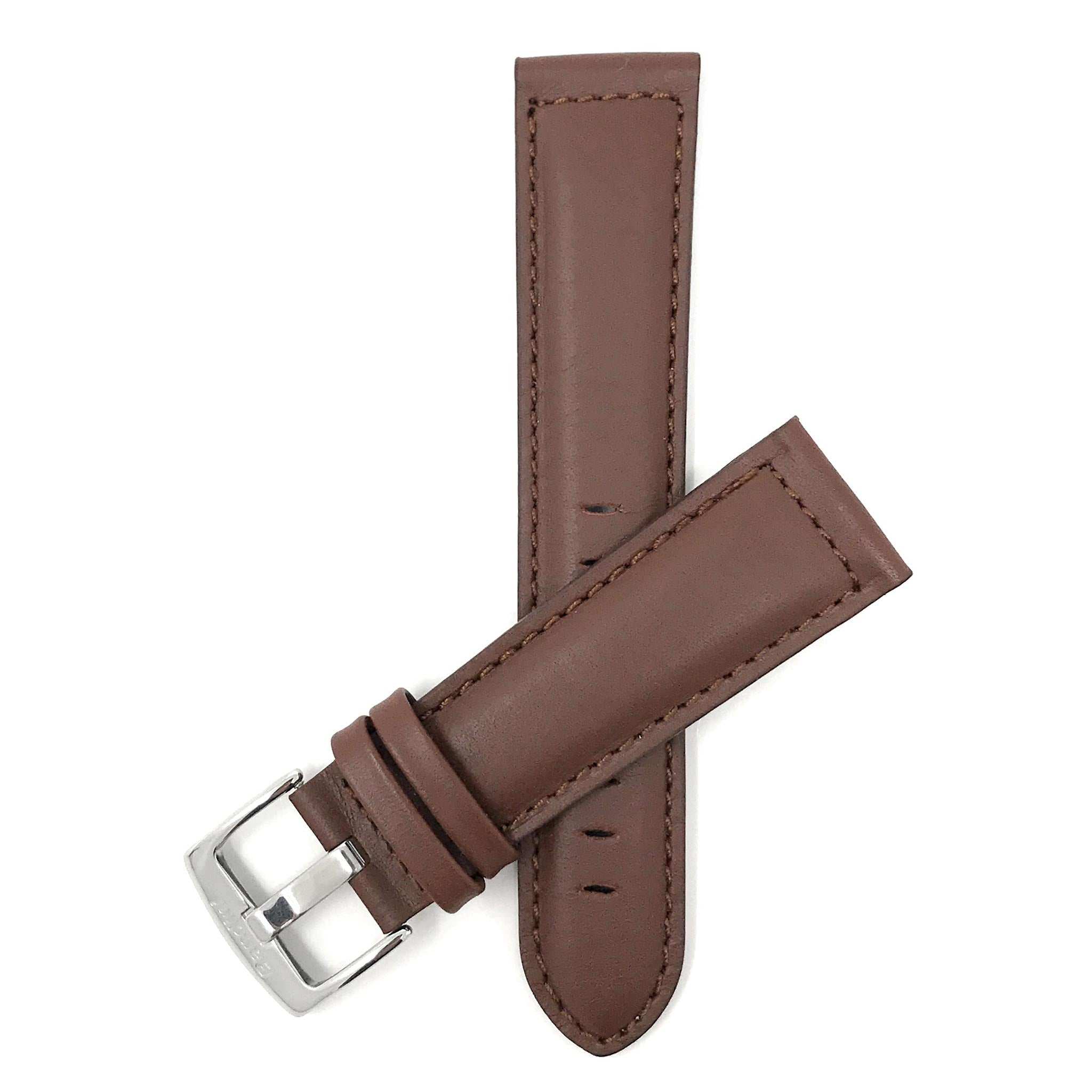 Bandini Mens Leather Watch Band, Stitching, Padded, Standard & Extra Long (XL) - 18mm to 30mm
