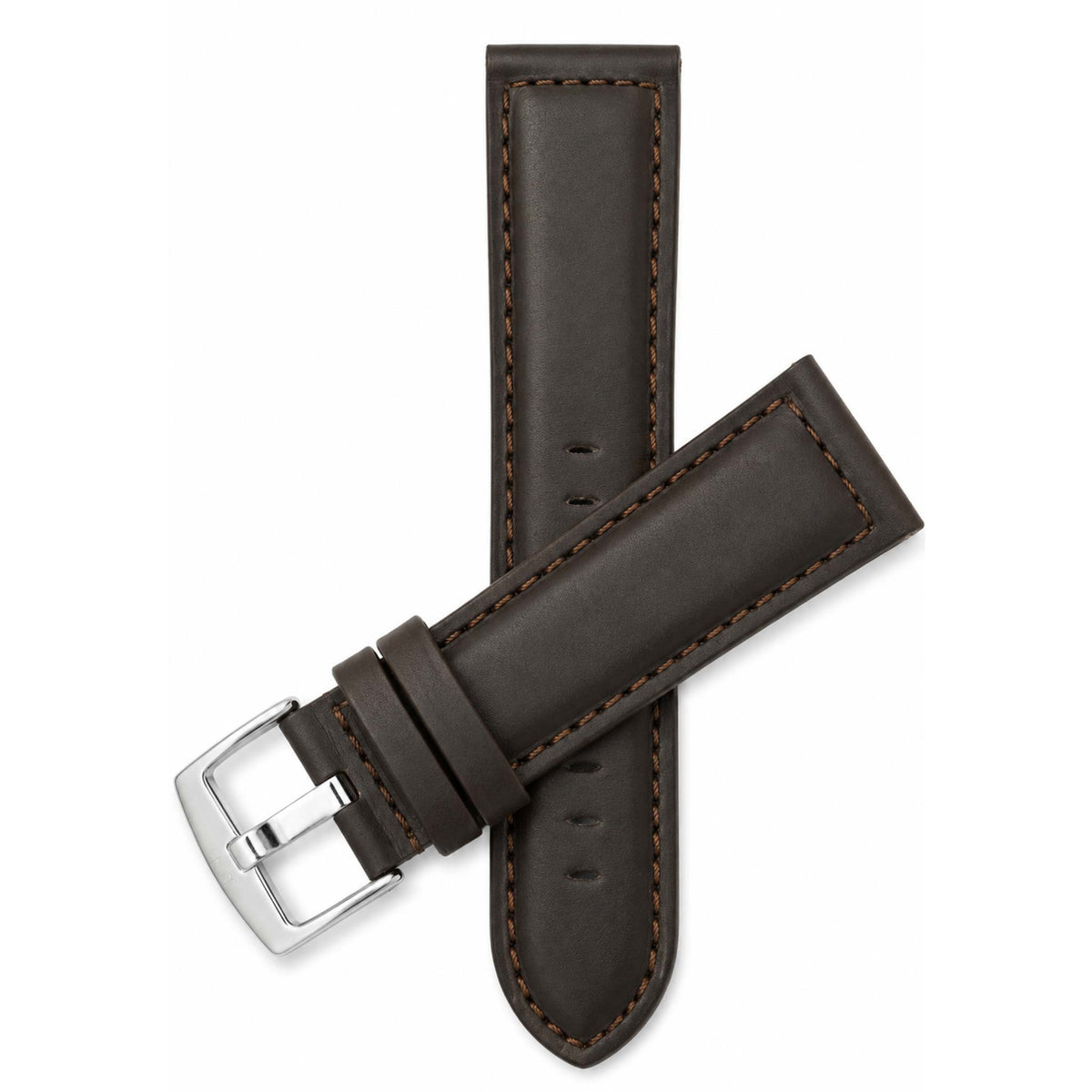 Bandini Mens Leather Watch Band, Stitching, Padded, Standard & Extra Long (XL) - 18mm to 30mm