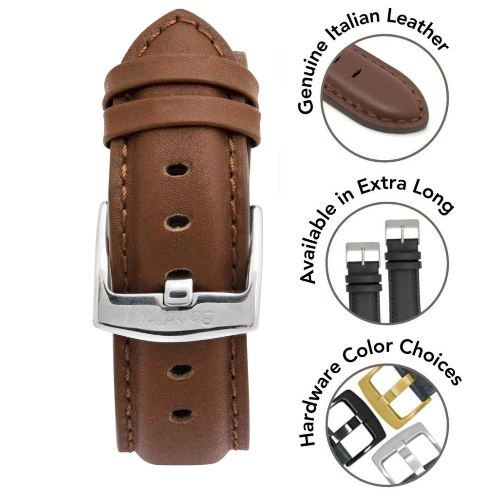 Bandini Mens Classic Padded Leather Watch Band for Apple Watch