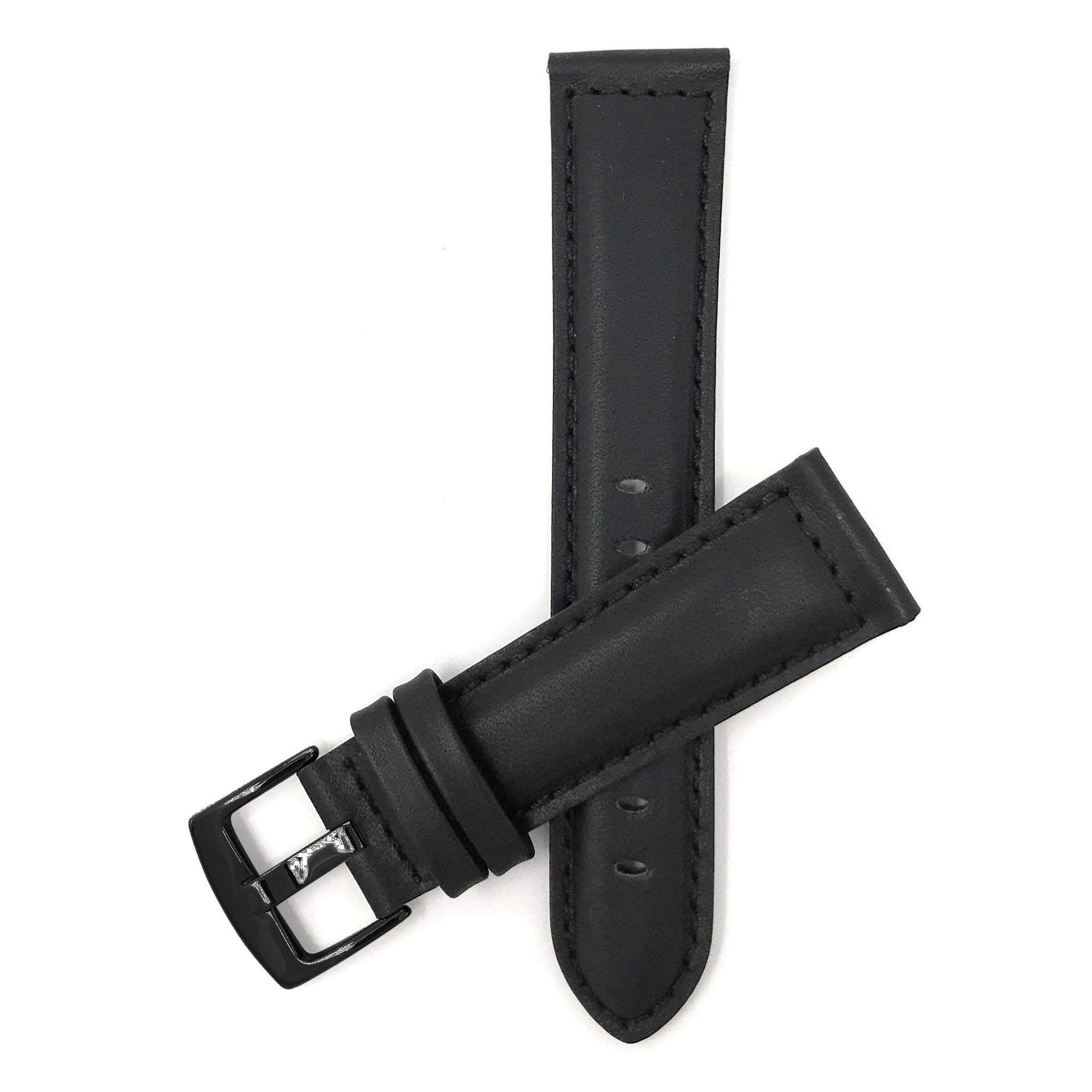 Bandini Mens Leather Watch Band, Stitching, Padded, Standard & Extra Long (XL) - 18mm to 30mm
