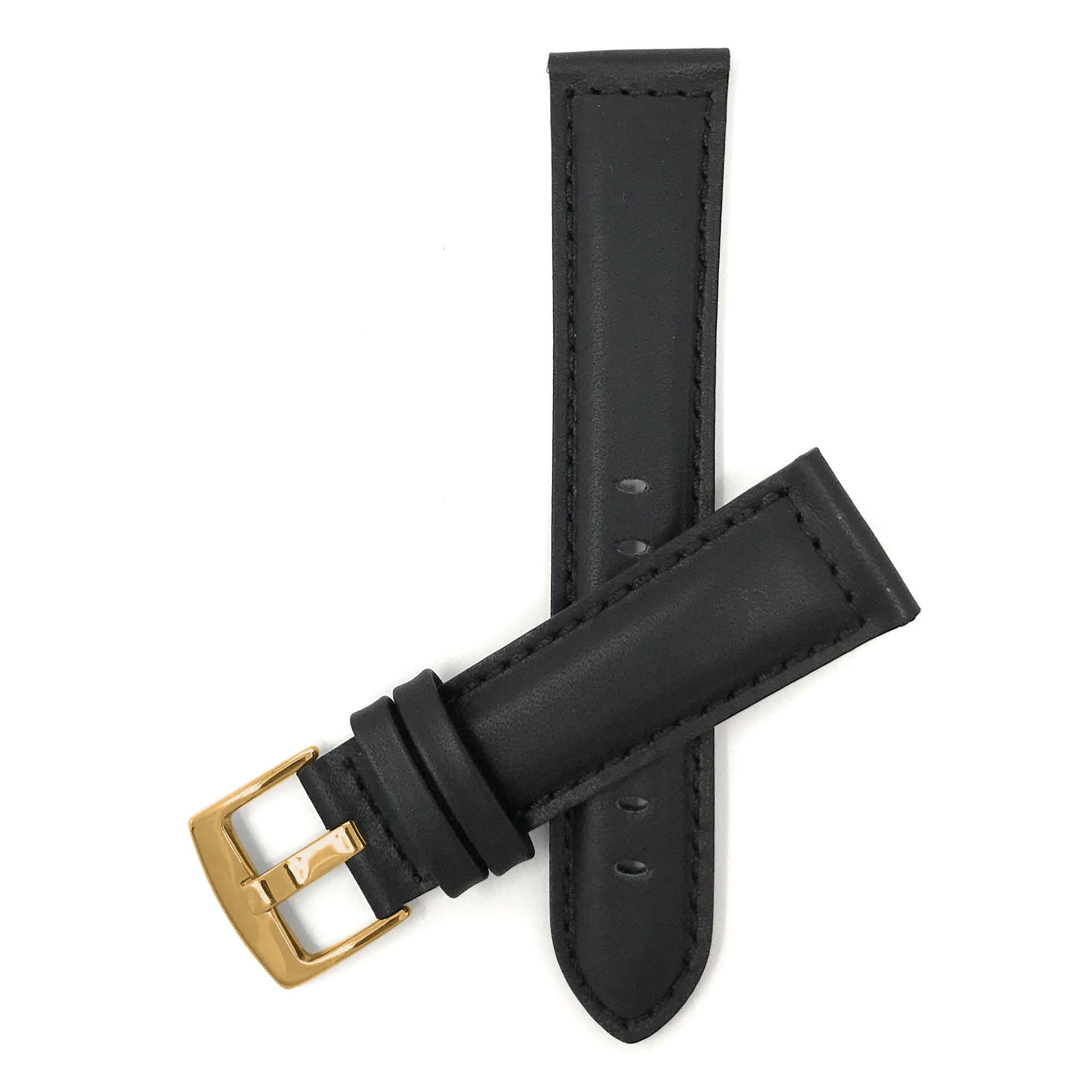 Bandini Mens Leather Watch Band, Stitching, Padded, Standard & Extra Long (XL) - 18mm to 30mm