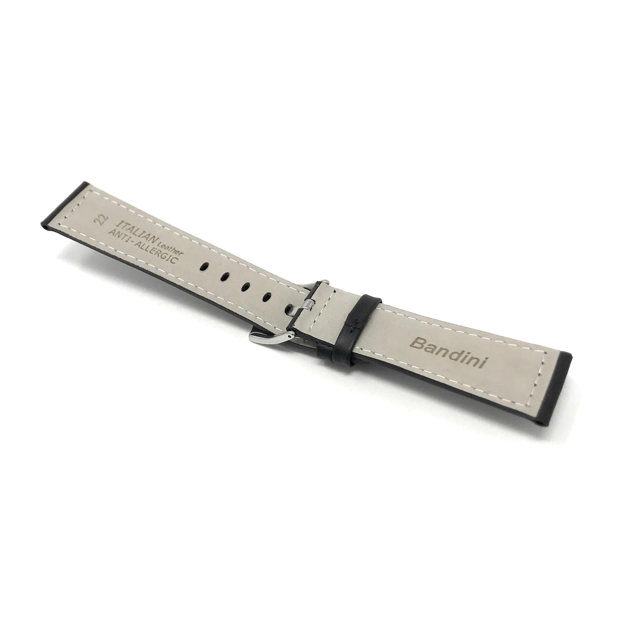 Bandini Mens Leather Watch Band, Stitching, Padded, Standard & Extra Long (XL) - 18mm to 30mm