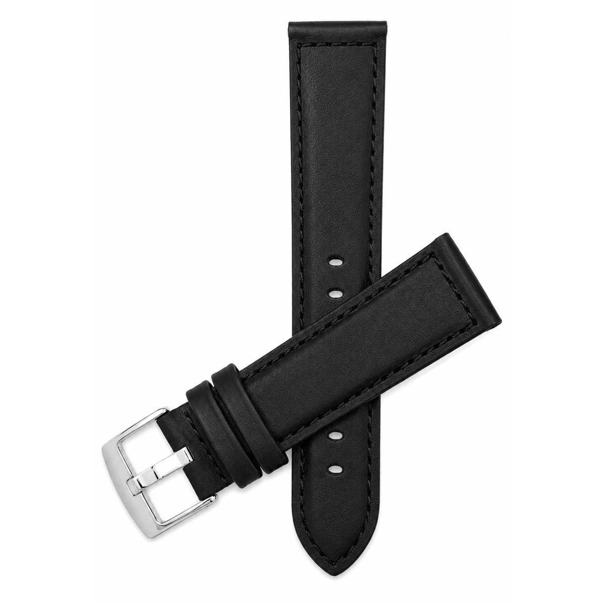Bandini Mens Leather Watch Band, Stitching, Padded, Standard & Extra Long (XL) - 18mm to 30mm