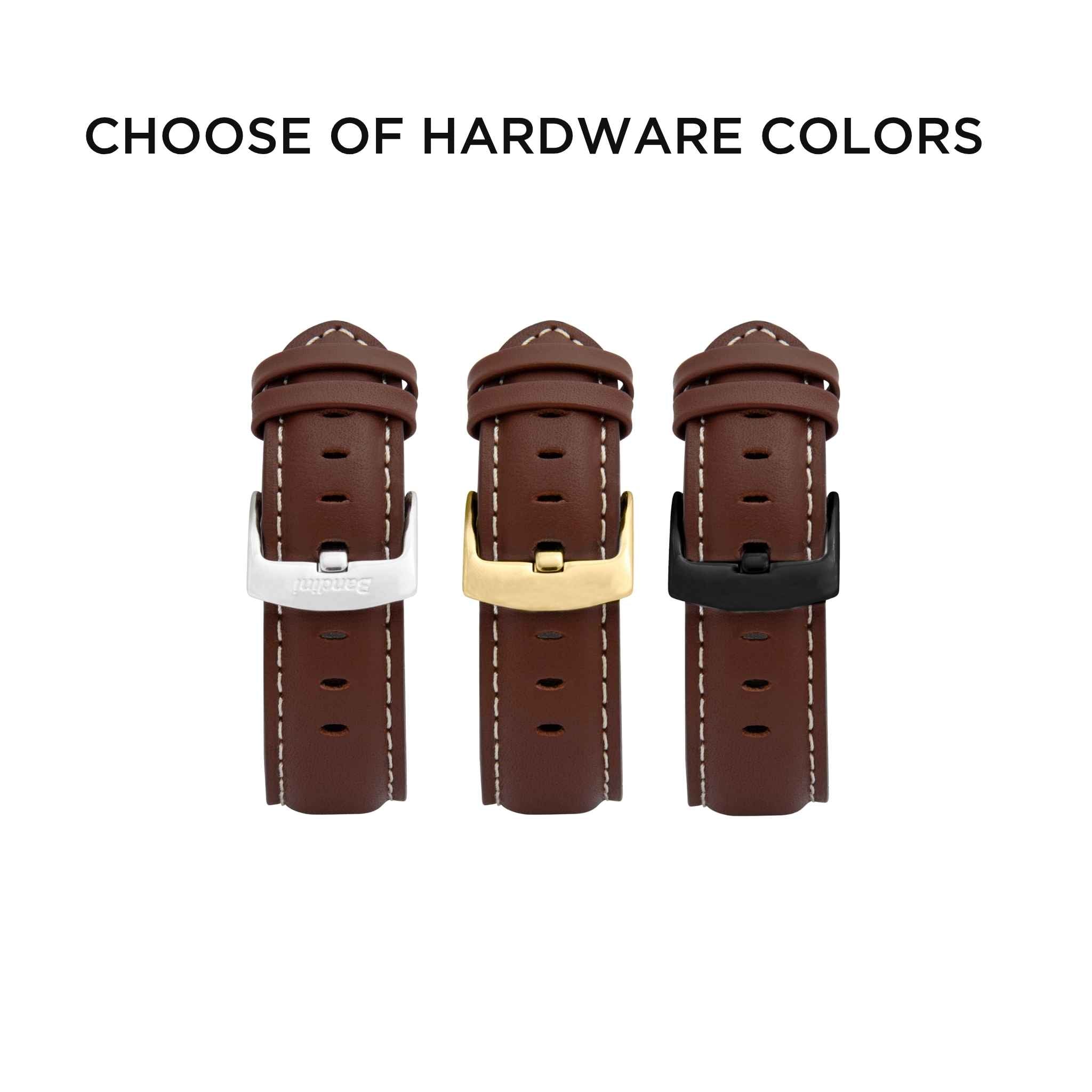 Bandini Mens Classic Padded Leather Watch Band for Apple Watch - White Stitch