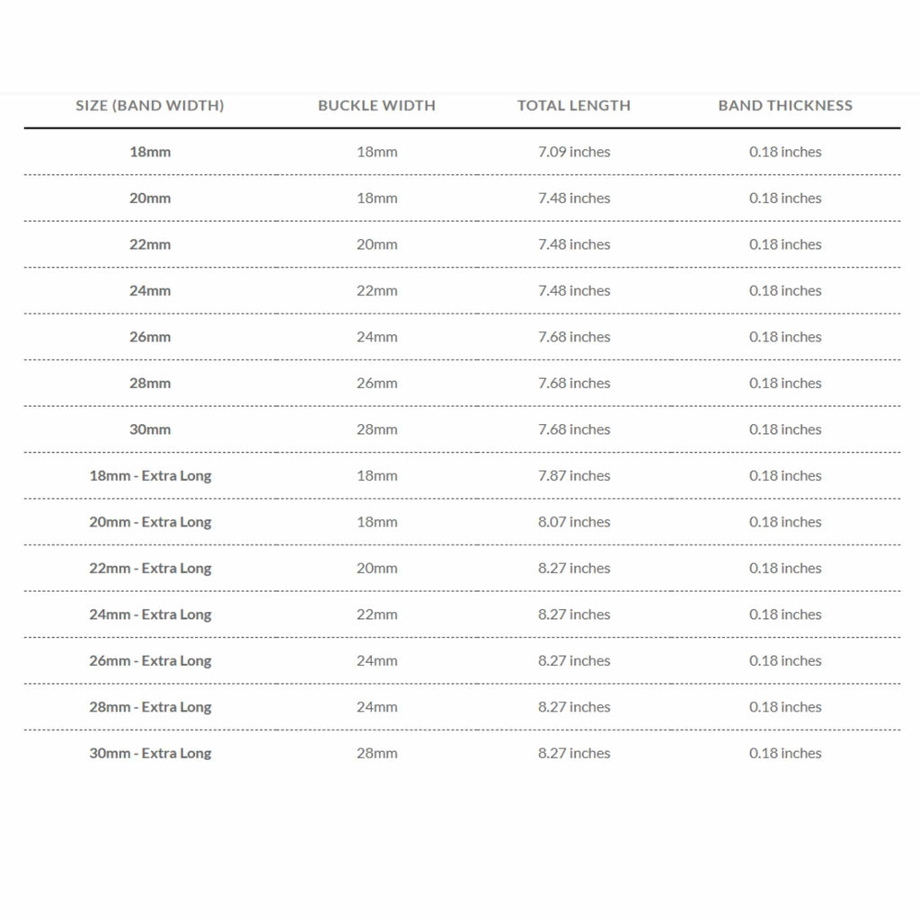 Bandini Mens Leather Watch Band, White Stitch, Padded, Standard & Extra Long (XL) - 18mm to 30mm