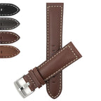 Bandini Mens Leather Watch Band, White Stitch, Padded, Standard & Extra Long (XL) - 18mm to 30mm