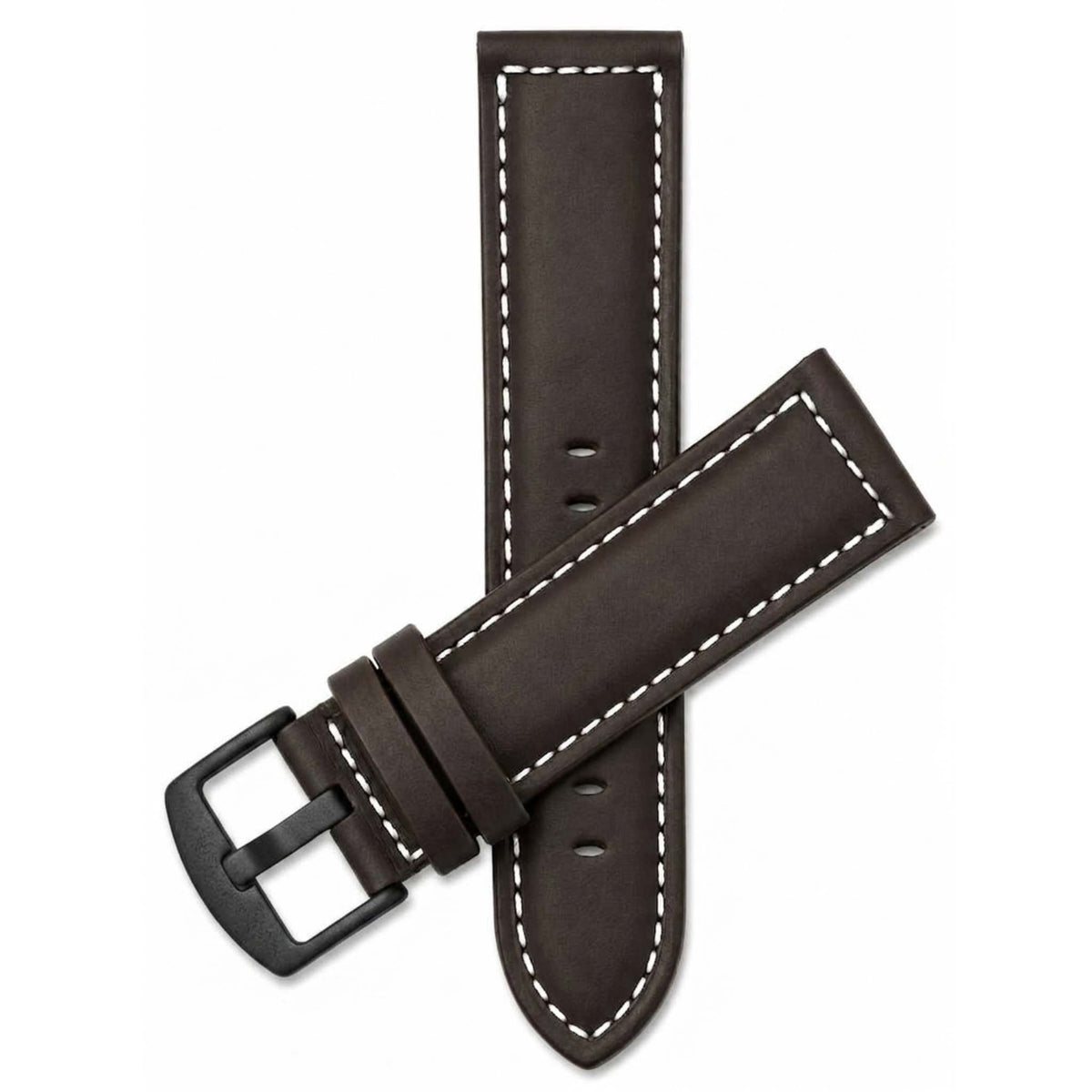 Bandini Mens Leather Watch Band, White Stitch, Padded, Standard & Extra Long (XL) - 18mm to 30mm