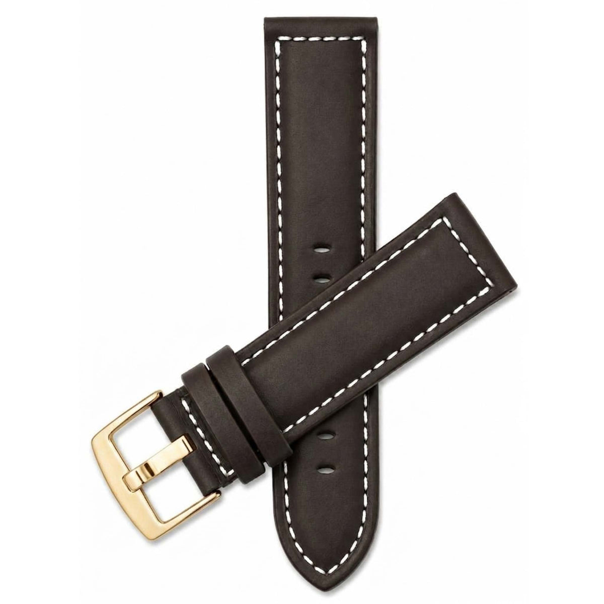 Bandini Mens Leather Watch Band, White Stitch, Padded, Standard & Extra Long (XL) - 18mm to 30mm