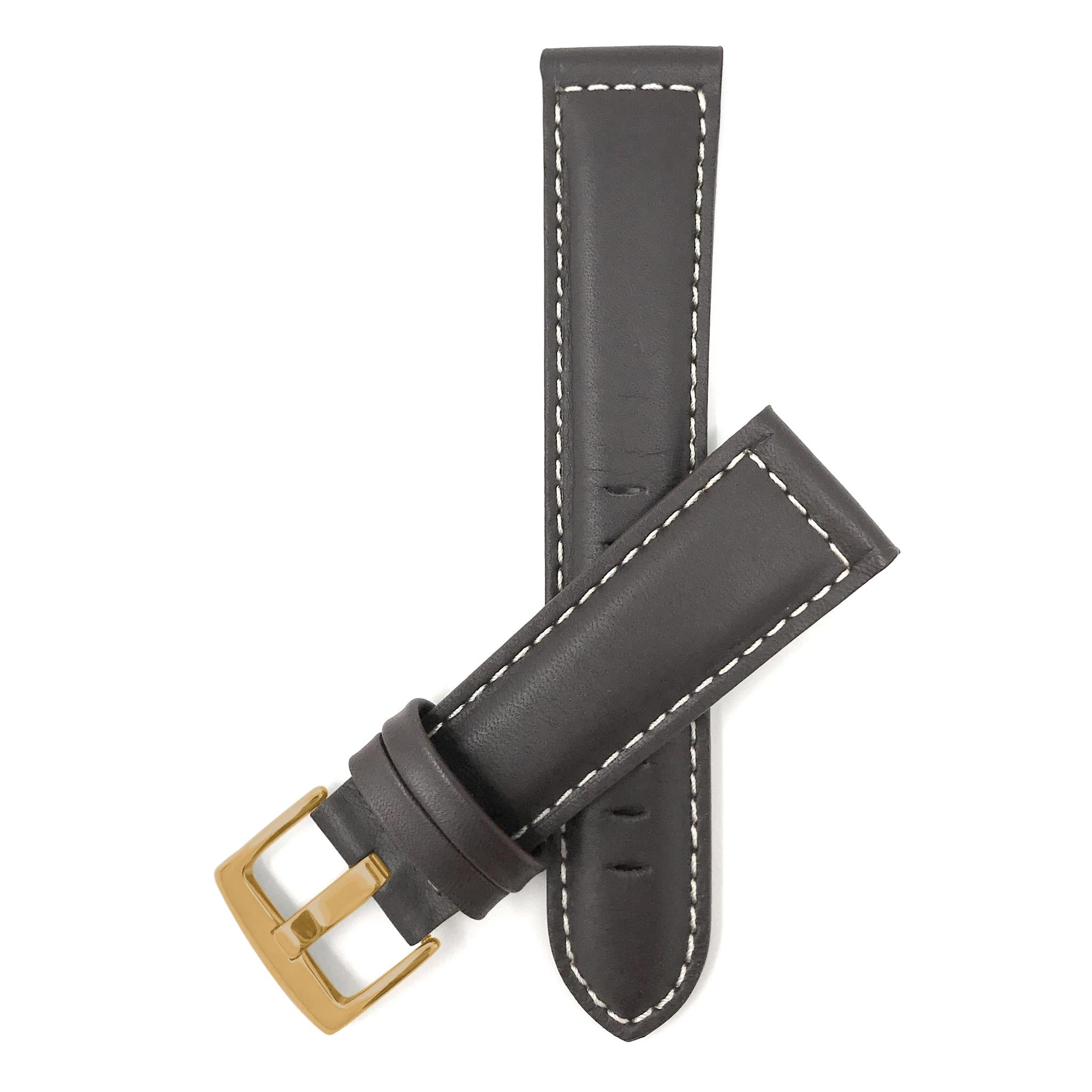 Bandini Mens Leather Watch Band, White Stitch, Padded, Standard & Extra Long (XL) - 18mm to 30mm