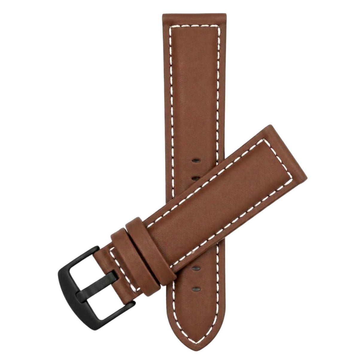 Bandini Mens Leather Watch Band, White Stitch, Padded, Standard & Extra Long (XL) - 18mm to 30mm
