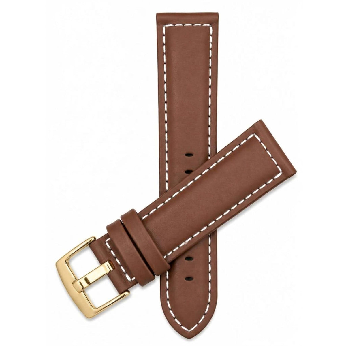 Bandini Mens Leather Watch Band, White Stitch, Padded, Standard & Extra Long (XL) - 18mm to 30mm