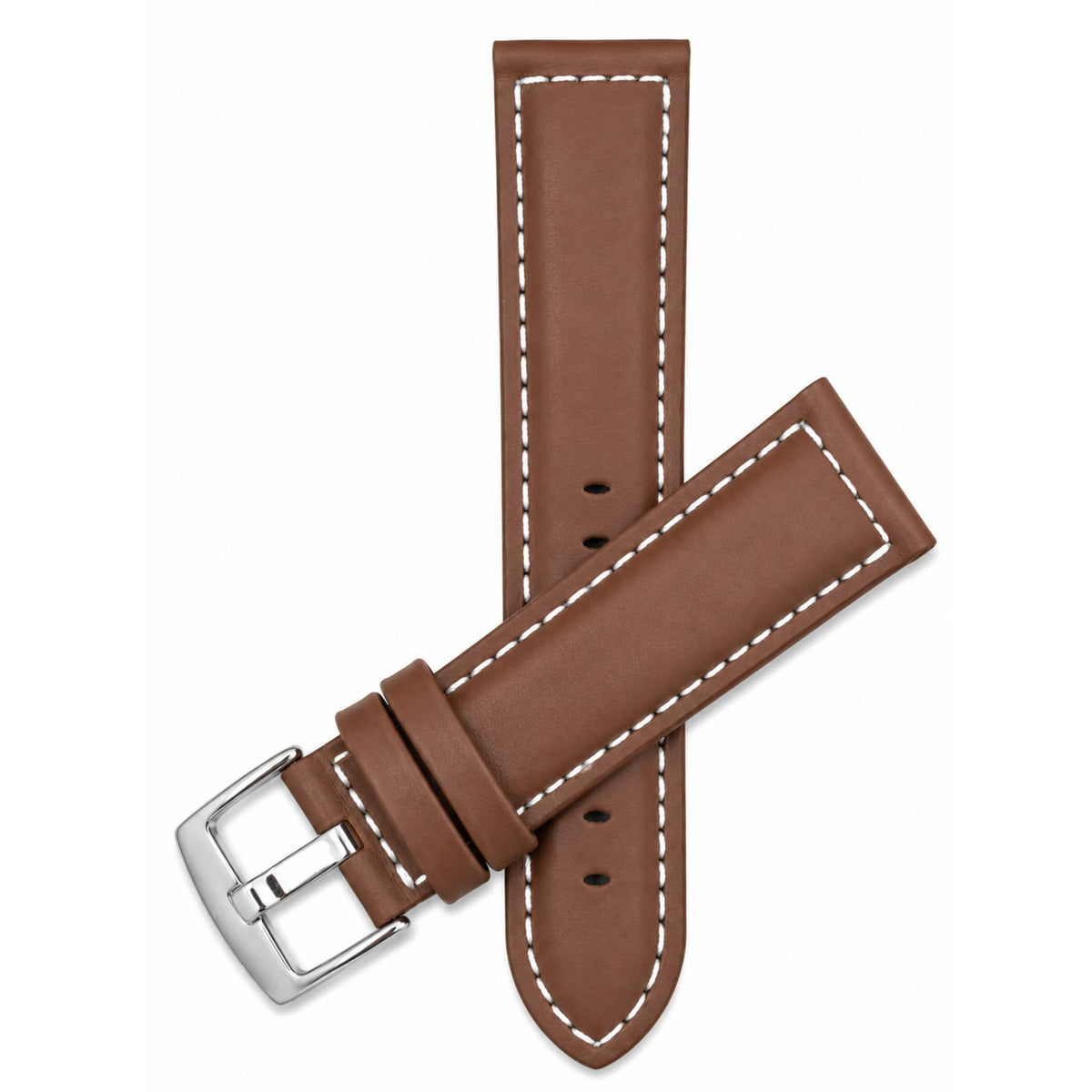 Bandini Mens Leather Watch Band, White Stitch, Padded, Standard & Extra Long (XL) - 18mm to 30mm