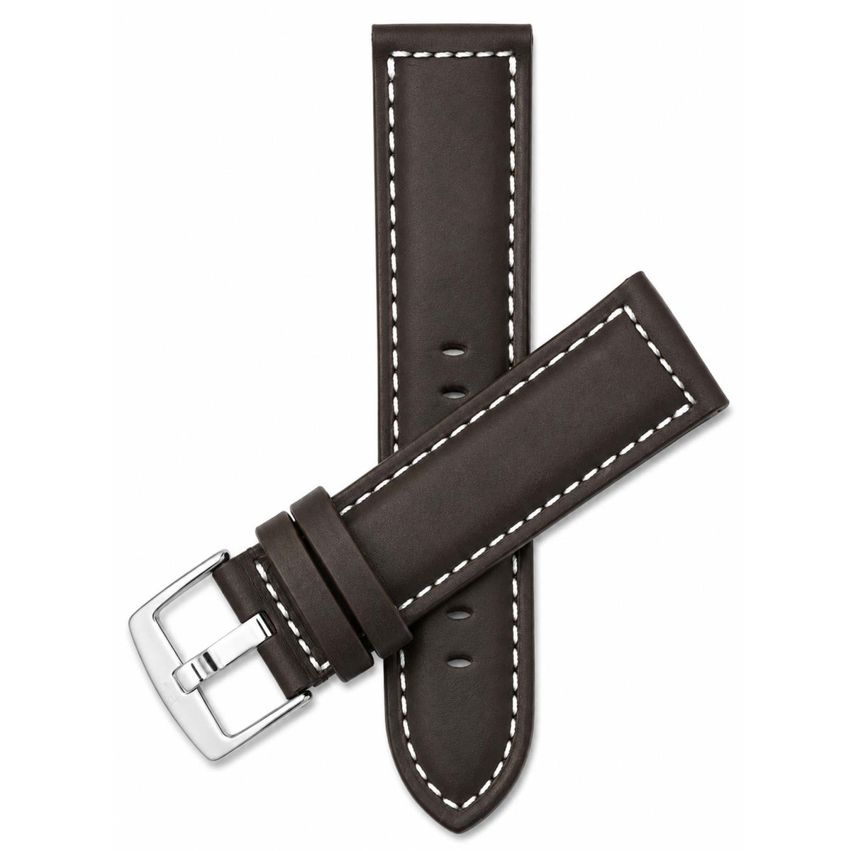 Bandini Mens Leather Watch Band, White Stitch, Padded, Standard & Extra Long (XL) - 18mm to 30mm