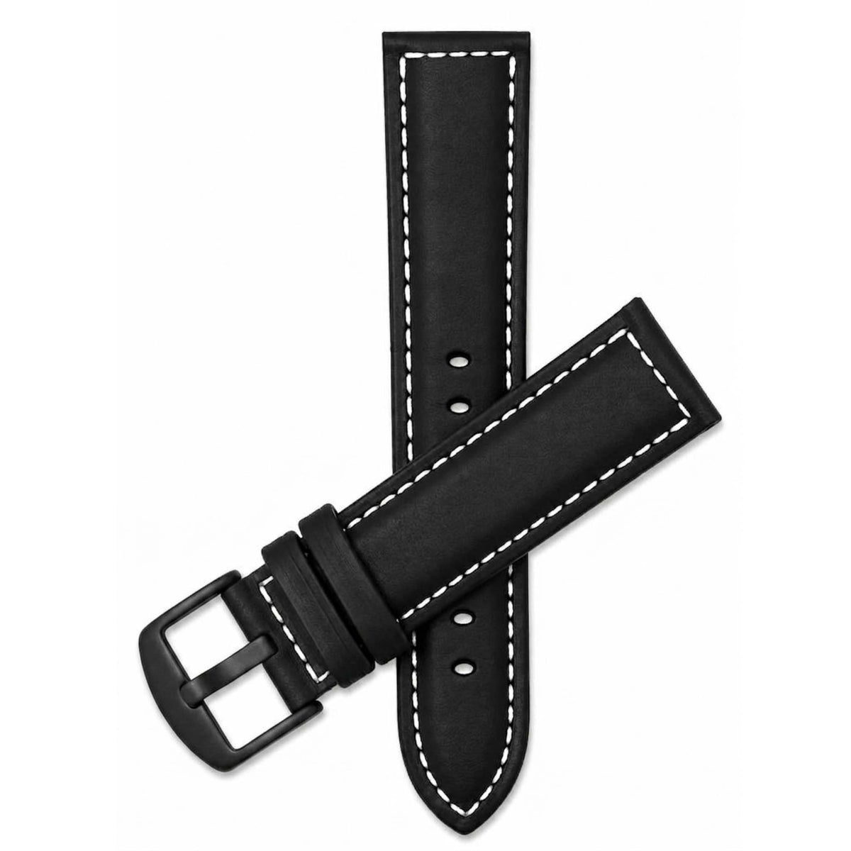 Bandini Mens Leather Watch Band, White Stitch, Padded, Standard & Extra Long (XL) - 18mm to 30mm