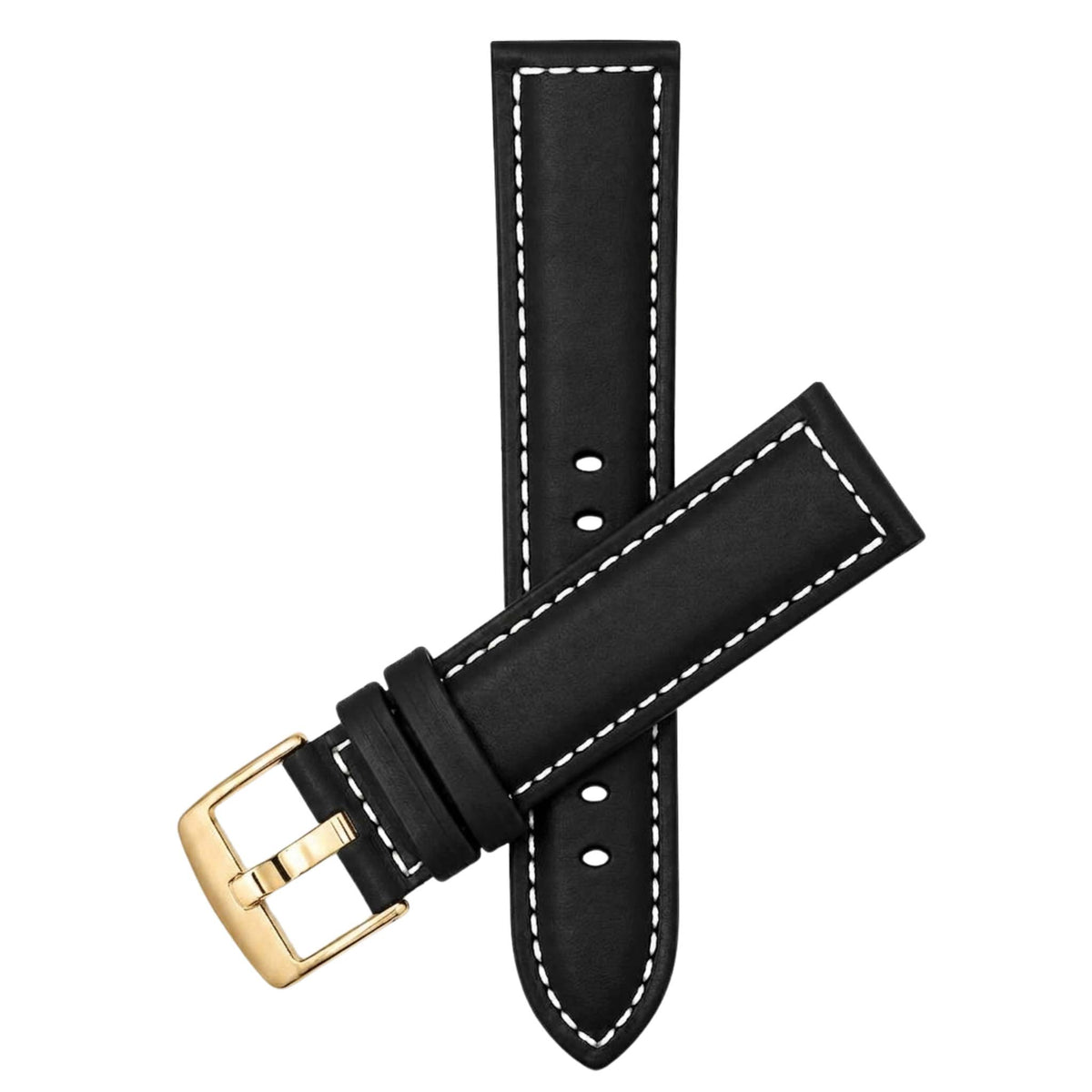 Bandini Mens Leather Watch Band, White Stitch, Padded, Standard & Extra Long (XL) - 18mm to 30mm