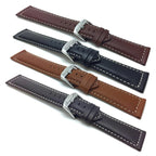 Bandini Mens Leather Watch Band, White Stitch, Padded, Standard & Extra Long (XL) - 18mm to 30mm