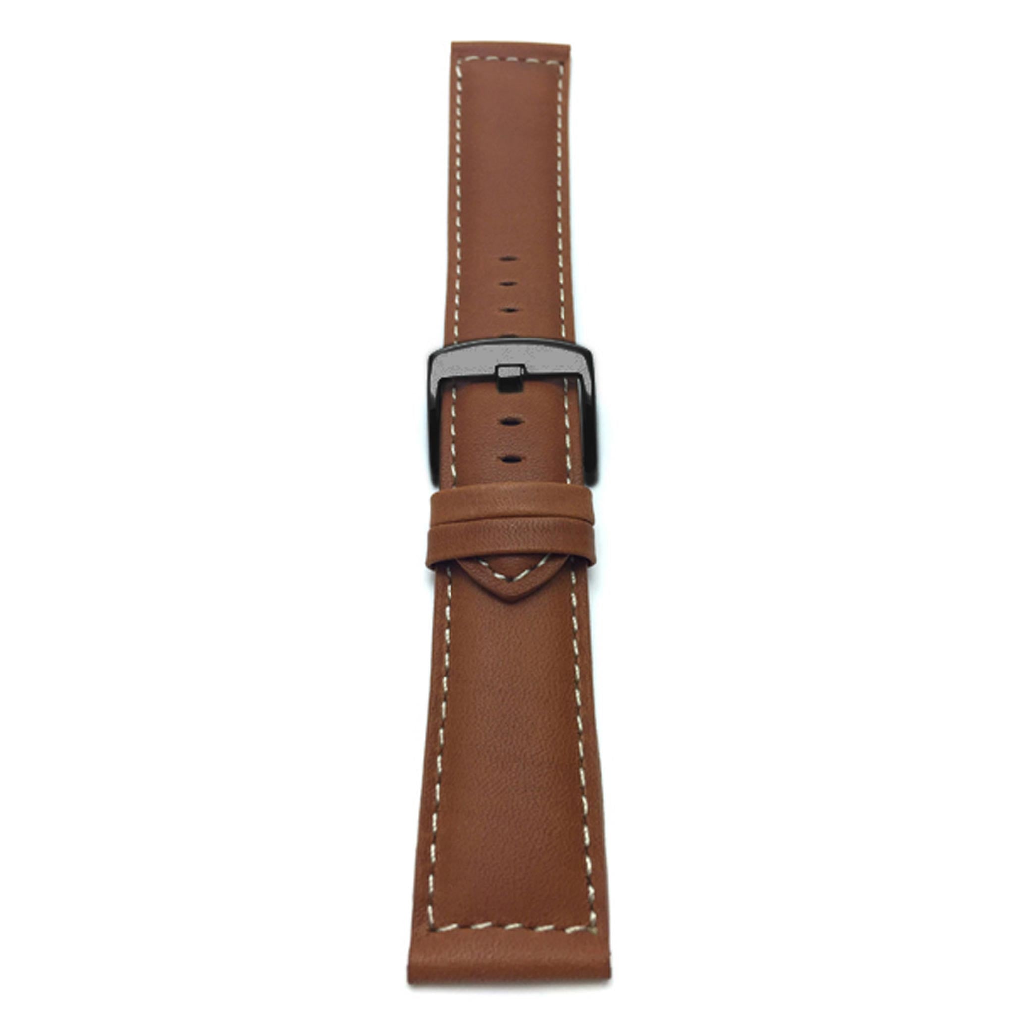 Bandini Mens Leather Watch Band, White Stitch, Padded, Standard & Extra Long (XL) - 18mm to 30mm