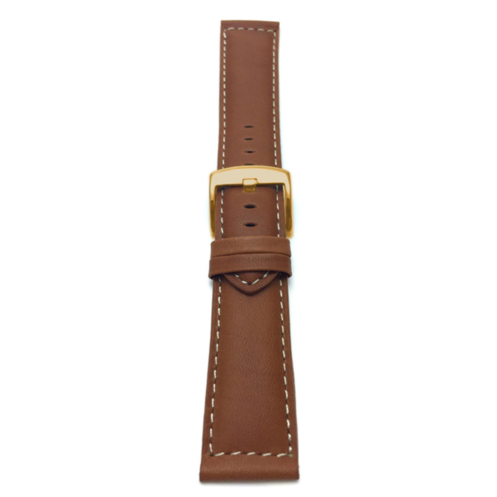 Bandini Mens Leather Watch Band, White Stitch, Padded, Standard & Extra Long (XL) - 18mm to 30mm